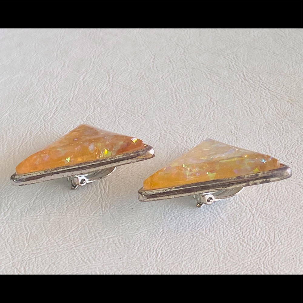 Oversized Triangle Iridescent Opal Clip On Earring - image 6